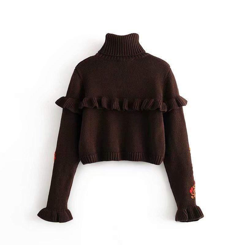vintage ruffles turtleneck sweater embroidered