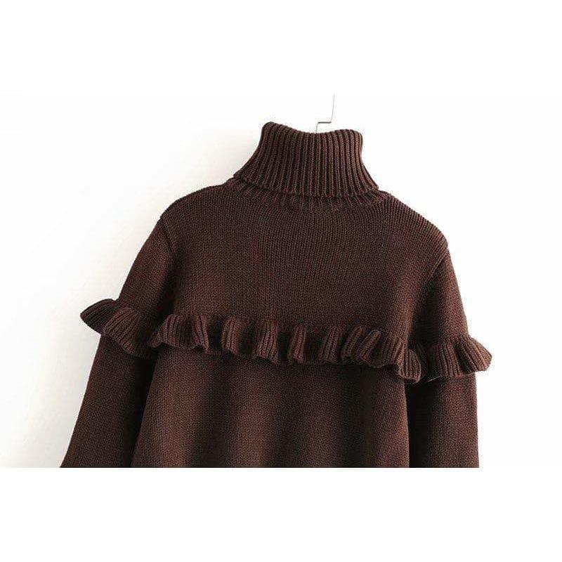 vintage ruffles turtleneck sweater embroidered