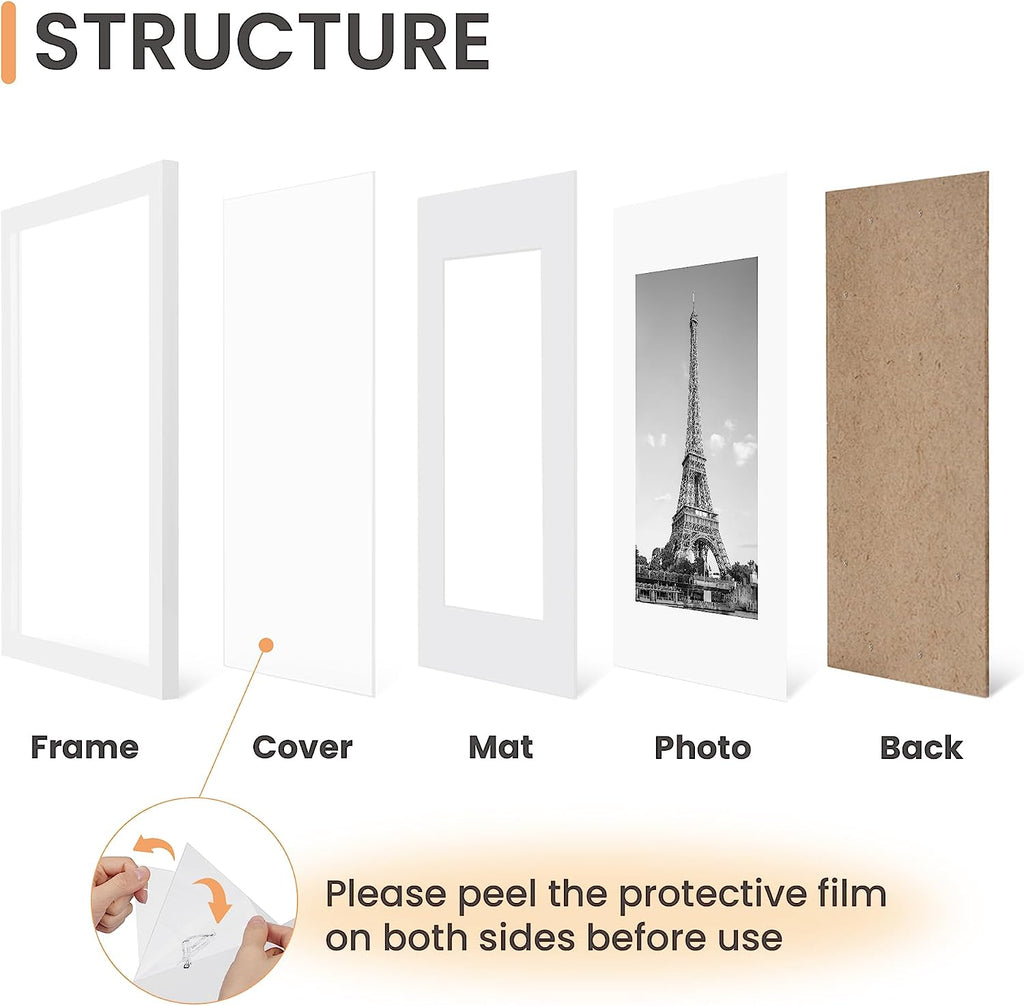 upsimples 8x10 Picture Frame Set of 5,Display Pictures 5x7 with Mat or 8x10 Without Mat,Wall Gallery Photo Frames, White