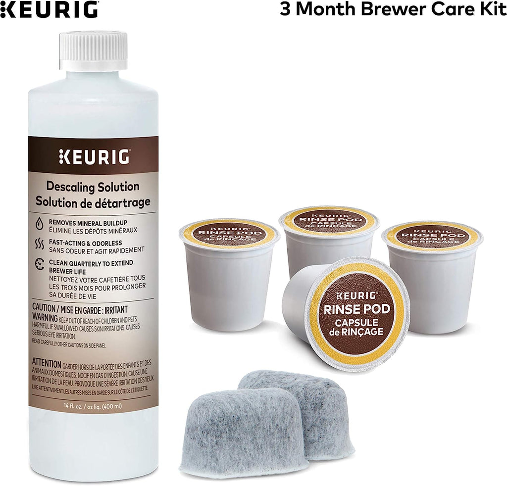 Keurig K-Mini Single Serve K-Cup Pod Coffee Maker, Poppy Red &amp; 3-Month Brewer Maintenance Kit Includes Descaling Solution, Water Filter Cartridges &amp; Rinse Pods, 7 Count
