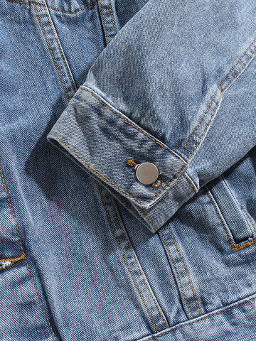 mens cotton button front outdoor stylish detachable hooded denim jacket with pocket