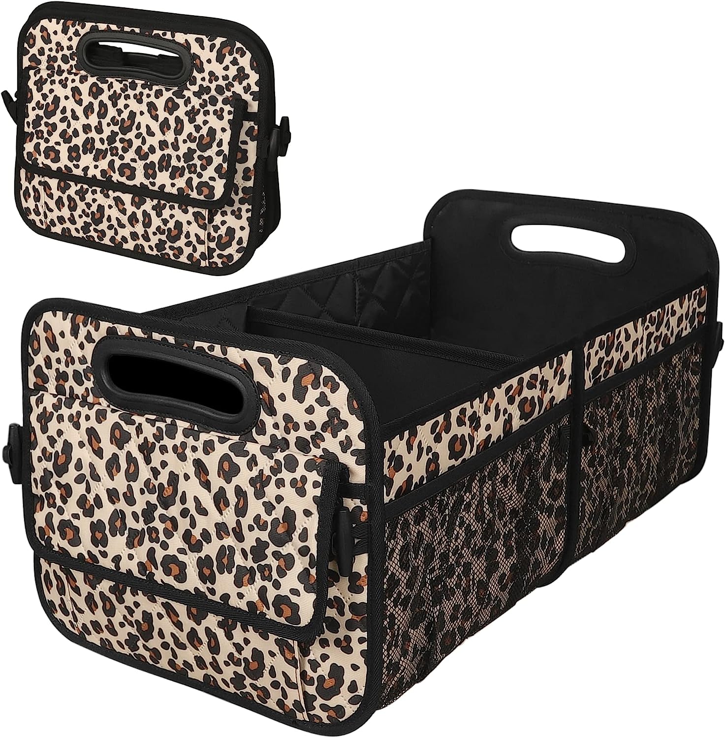 Deosk Car Trunk Organzier for suv,Car Organziers and Storage with 6 Big Pocket for Women/Men 50L Waterproof Polyester Trunk Organzier for Minivan/Truck(Medium,Leopard print)