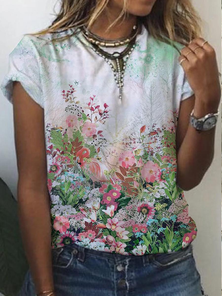 Casual Floral Print Short-Sleeved T-Shirt