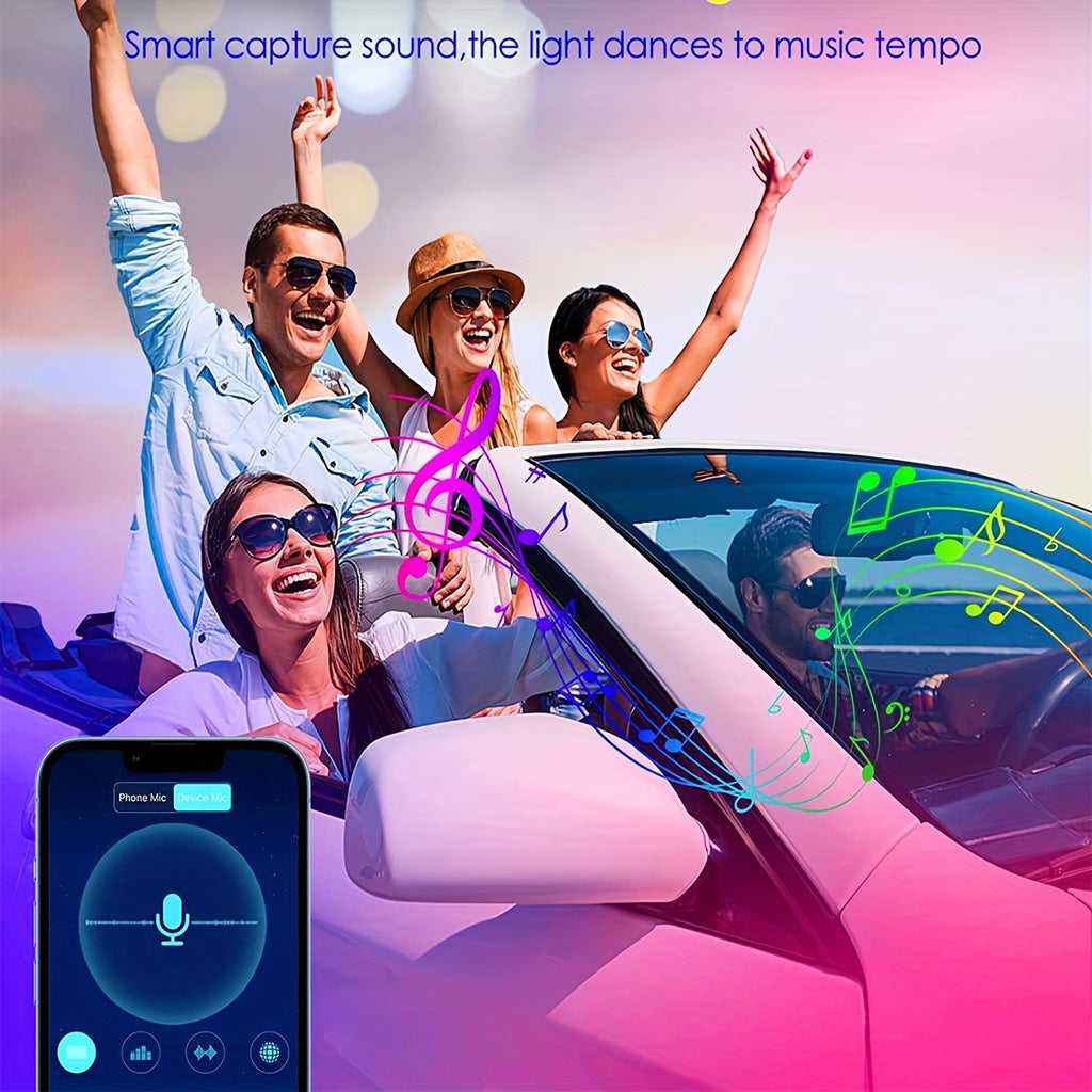 Car LED Lights, 4pcs 48 LED Interior Lights, Smart App Control Lights Bars, Multicolor Music Car Strip Light Under Dash Lighting
