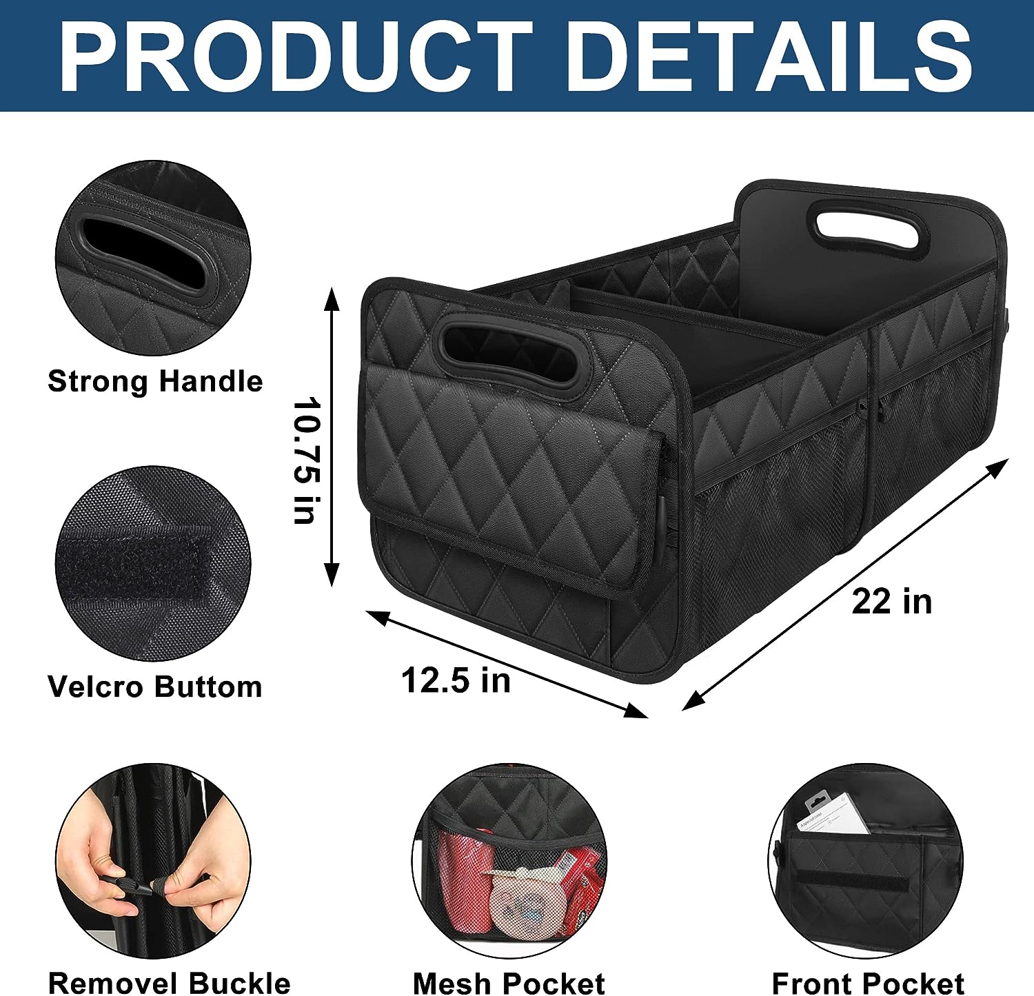 Deosk Car Trunk Organizer for suv,Car Organizers and Storage with 6 Big Pocket,Car Accessories for Women/Men 50L Waterproof Polyester Trunk Organizer for Car/SUV/Minivan/Truck(Medium, Black)