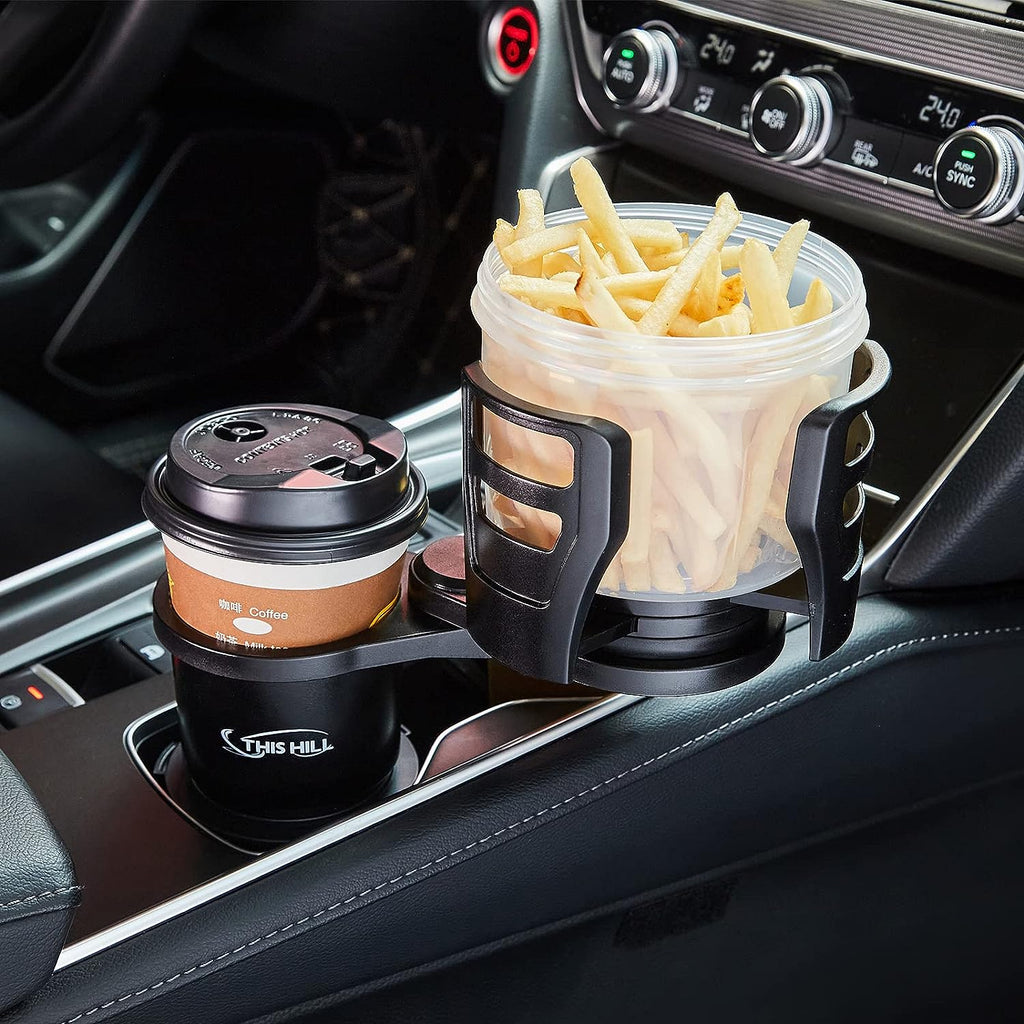 2 in 1 Multifunctional Car Cup Holder Expander with Adjustable Base,THIS HILL Cup Holder Extender for Car for Bottles Cups Drinks Snack
