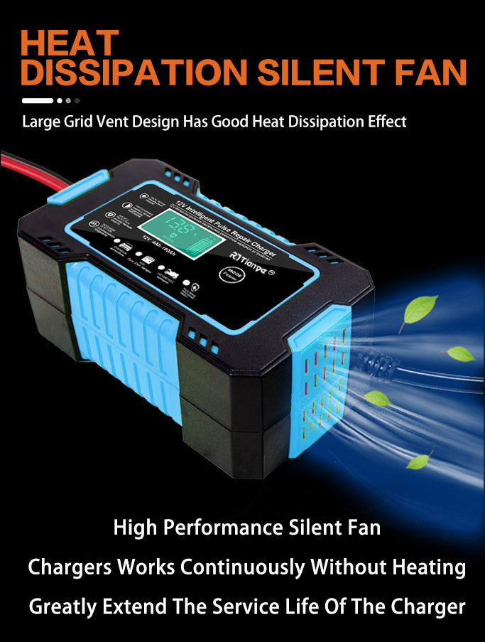 Full Car Motorcycle Battery Charger 12V 6A Auto Pulse Repair LCD Display Smart Fast CharAGM Deep Cycle GEL Lead-Acid Charger