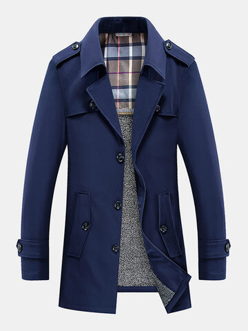 mens plush lined warm button front lapel casaul slant pocket overcoats