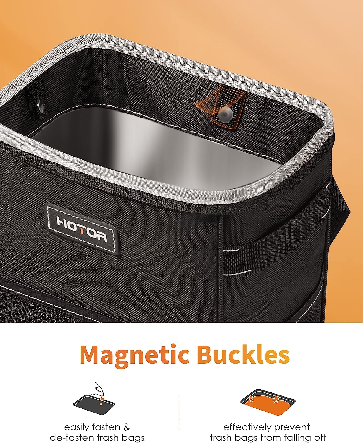 HOTOR Trash Can with Lid and Storage Pockets, 100% Leak-Proof Organizer, Waterproof Garbage Can, Multipurpose Trash Bin for Car - Black