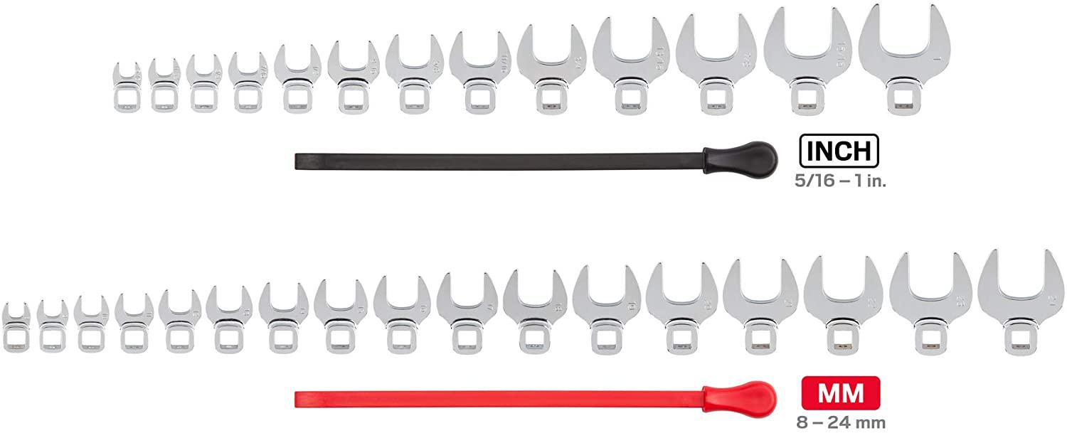 TEKTON 3/8 Inch Drive Crowfoot Wrench Set, 30-Piece (5/16-1 in, 8-24 mm) - Keys | WCF91301