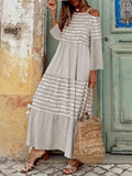 Fashion Stripe Print Off-shoulder Maxi Dress Women