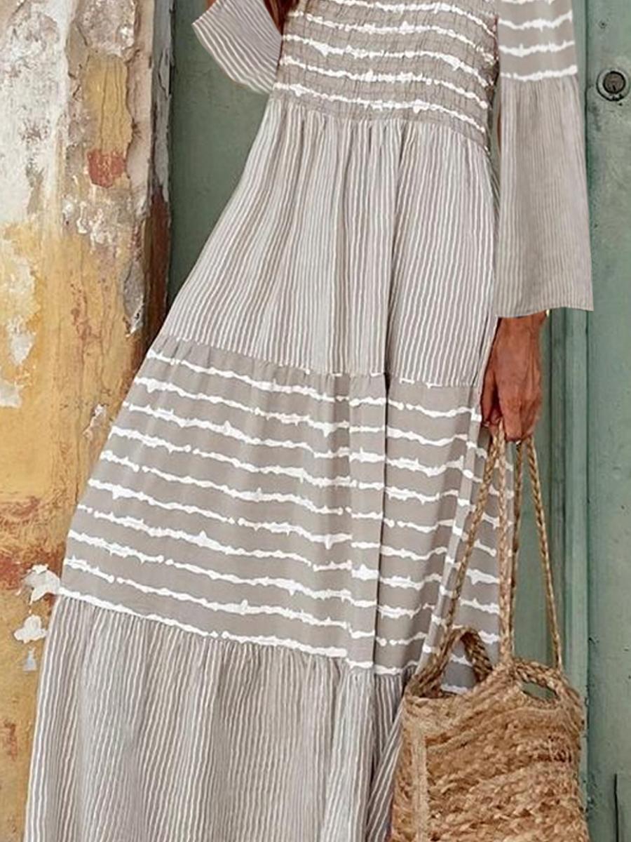 Fashion Stripe Print Off-shoulder Maxi Dress Women