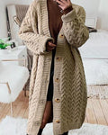 women's cable knit crotchet button winter warm long knitted cardigan