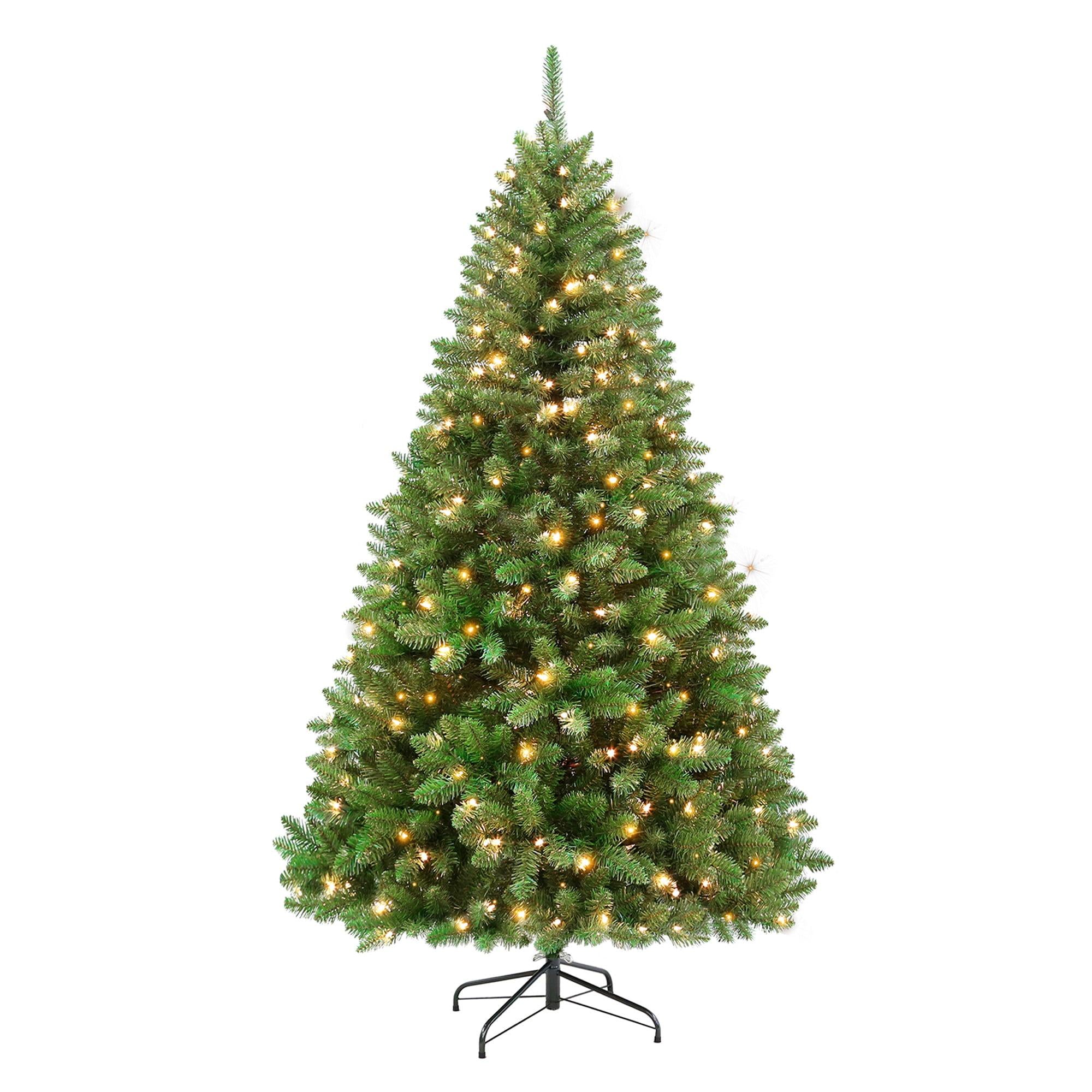 Hykolity Prelit Artificial Christmas Tree, 350 Warm White Lights, 1100 Tips, Foldable Metal Base and Hinged Branches,6.5'