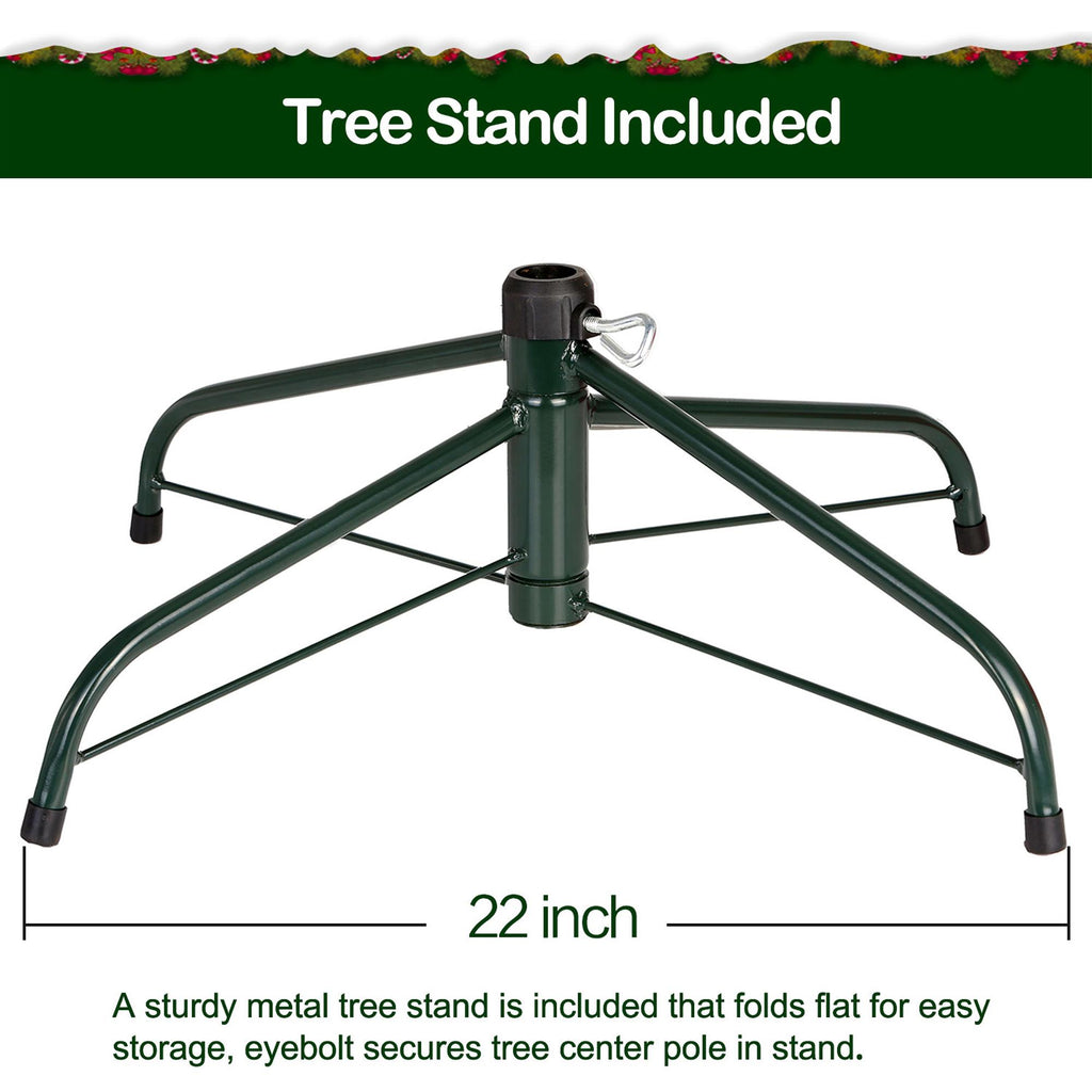 Hykolity Prelit Artificial Christmas Tree, 350 Warm White Lights, 1100 Tips, Foldable Metal Base and Hinged Branches,6.5'