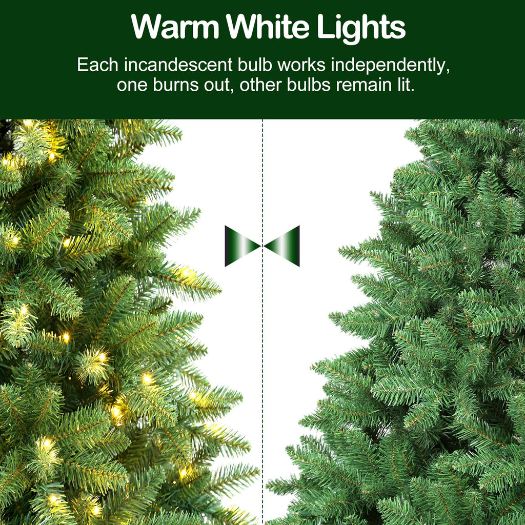Hykolity Prelit Artificial Christmas Tree, 350 Warm White Lights, 1100 Tips, Foldable Metal Base and Hinged Branches,6.5'