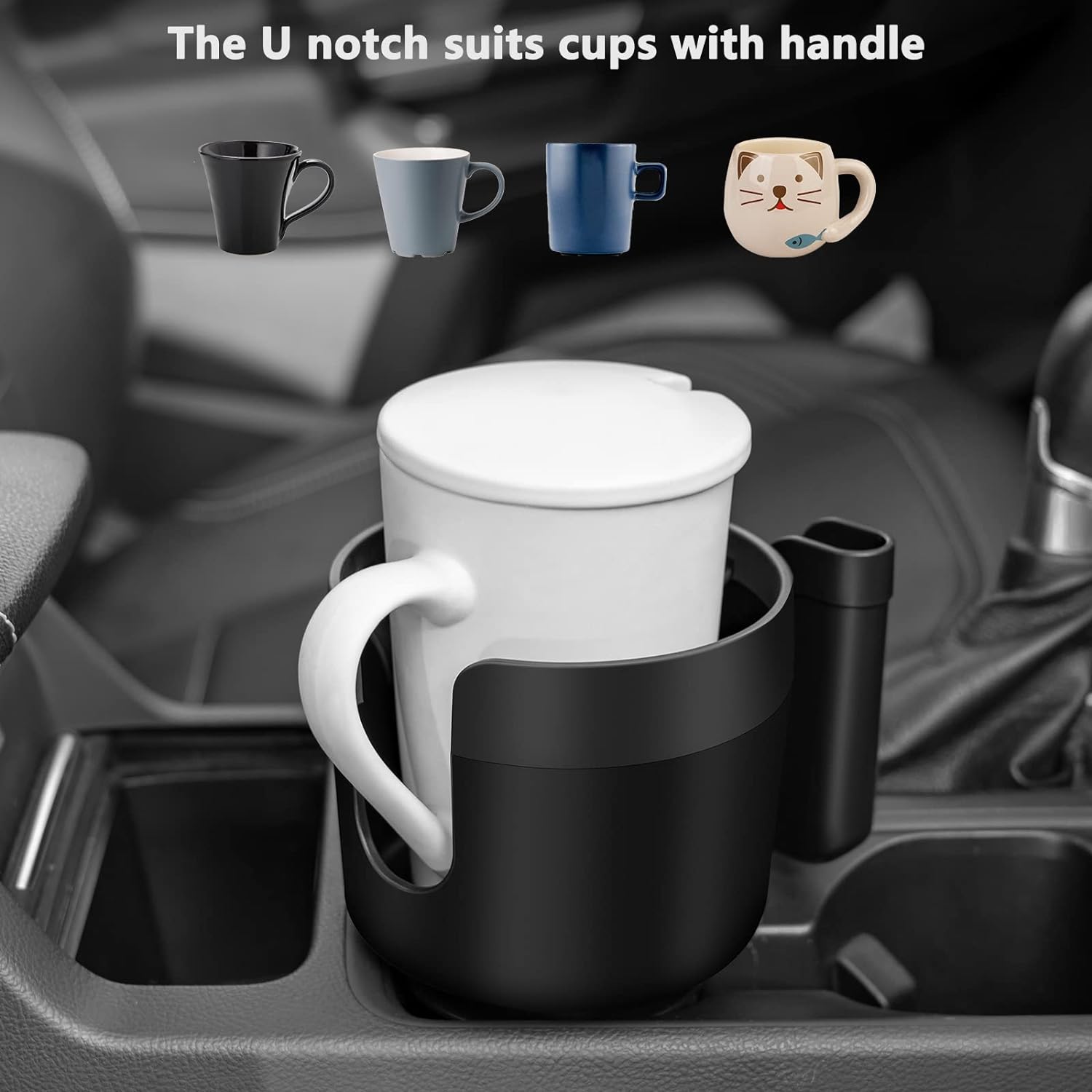 SuraCar Cup Holder Expander Adapter (Adjustable) with Phone Holder Holds Most Car Cup Holder and Phones, Compatible with Large 32/40 oz Bottles, Big Drinks, Mugs