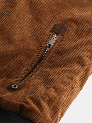 mens winter corduroy 100% cotton plus velvet warm zipper casual solid jacket