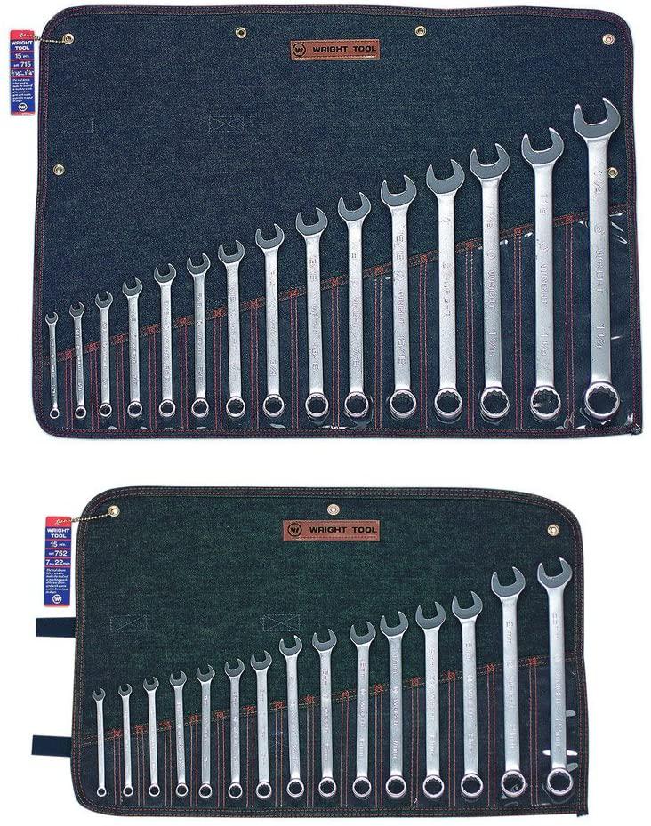Wright Tool 715 Combination Wrench Set 15 Pc. 12PT 5/16"-1-1/4" Bundle w/ 752 Metric Combination Wrench Set 15 Pc. 12PT 7mm - 22mm (2 Pieces)