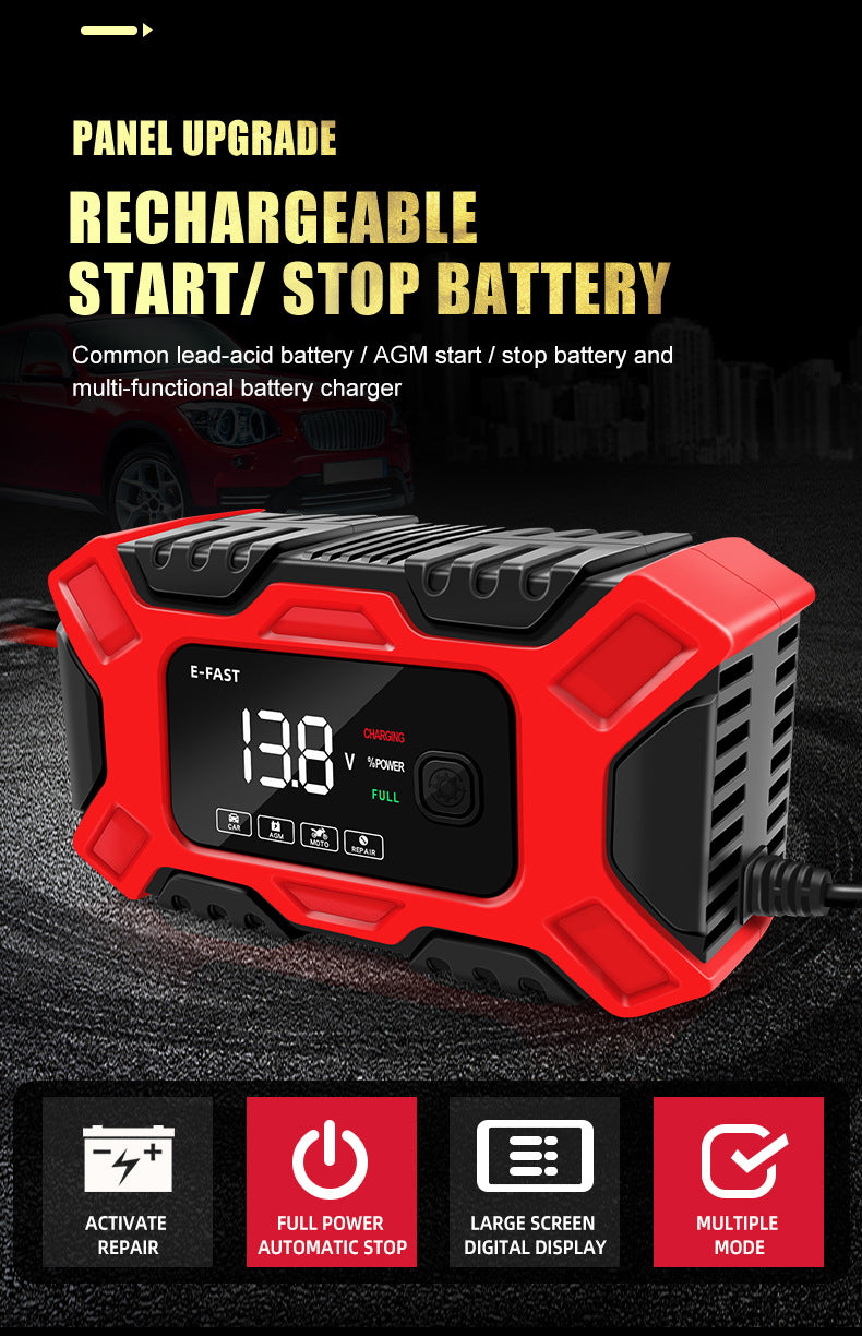 12V 6 Amp Intelligent Automatic Battery Charger/Maintainer With LCD Screen, Impulse Repair &amp; Summer/Winter Modes