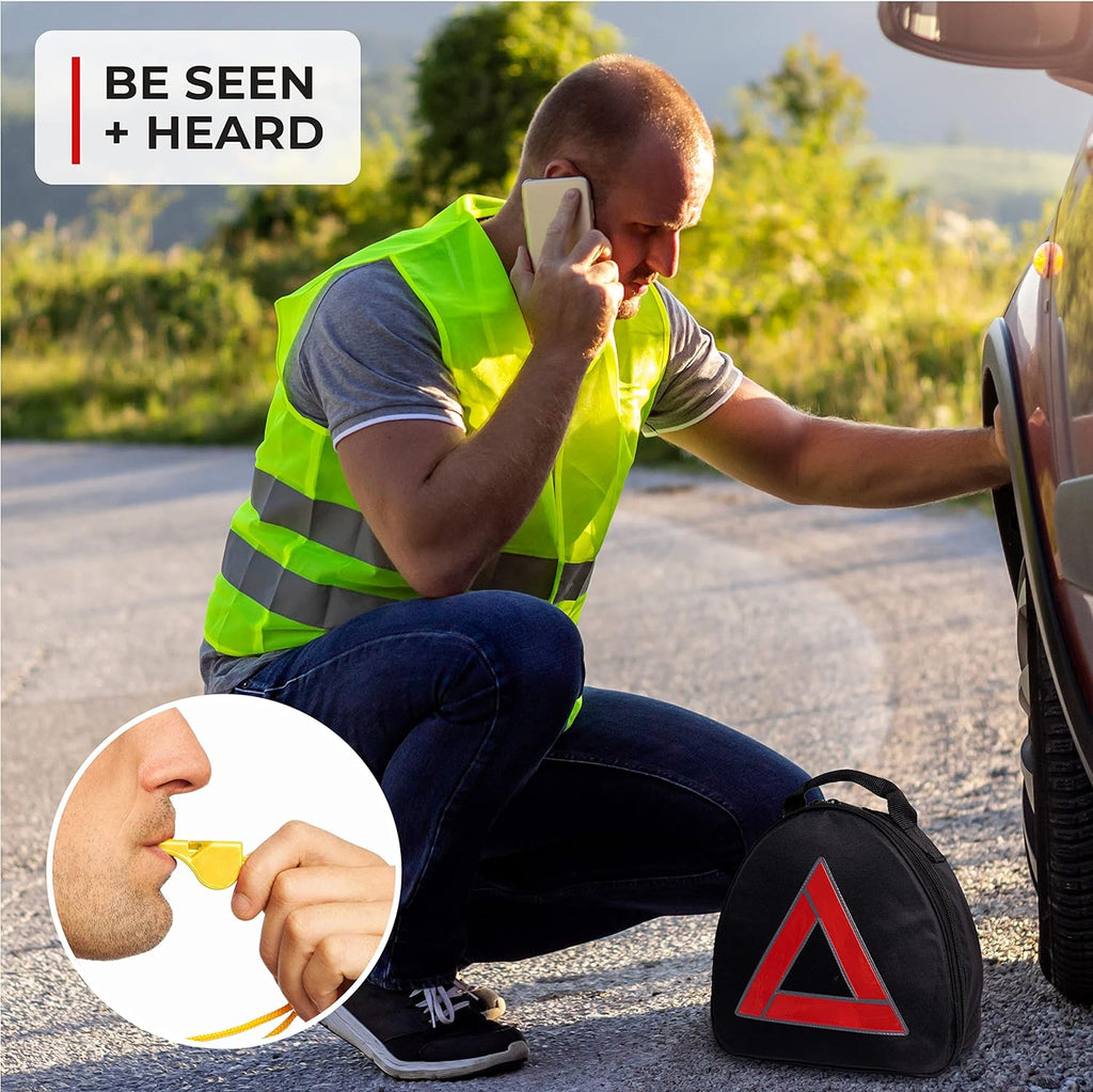 Thrive Roadside Emergency Car Kit - Car Safety Accessories and Tool Kit with Jumper Cables and Mini First Aid Kit - Car Emergency Kit for Women and Men (Triangle Bag)