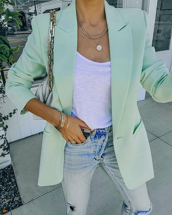 candy color lapel solid classy office suit women pocket blazer