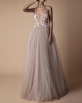 elegant spaghetti strap organza flower wedding dress