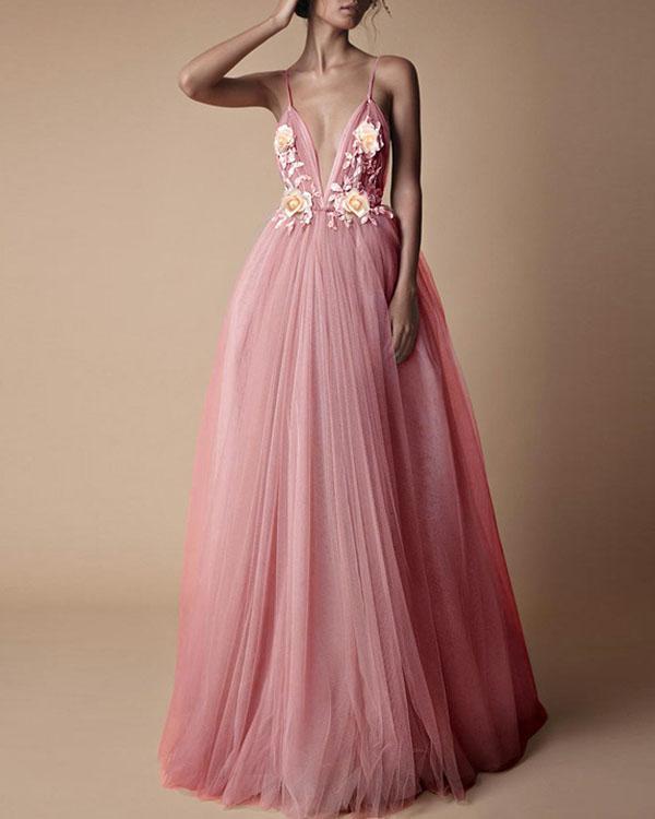 elegant spaghetti strap organza flower wedding dress