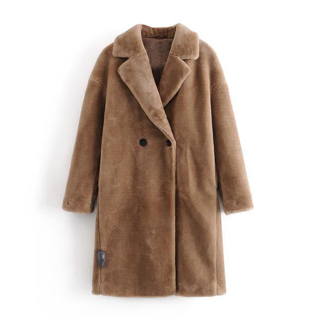 double breasted faux fur coat