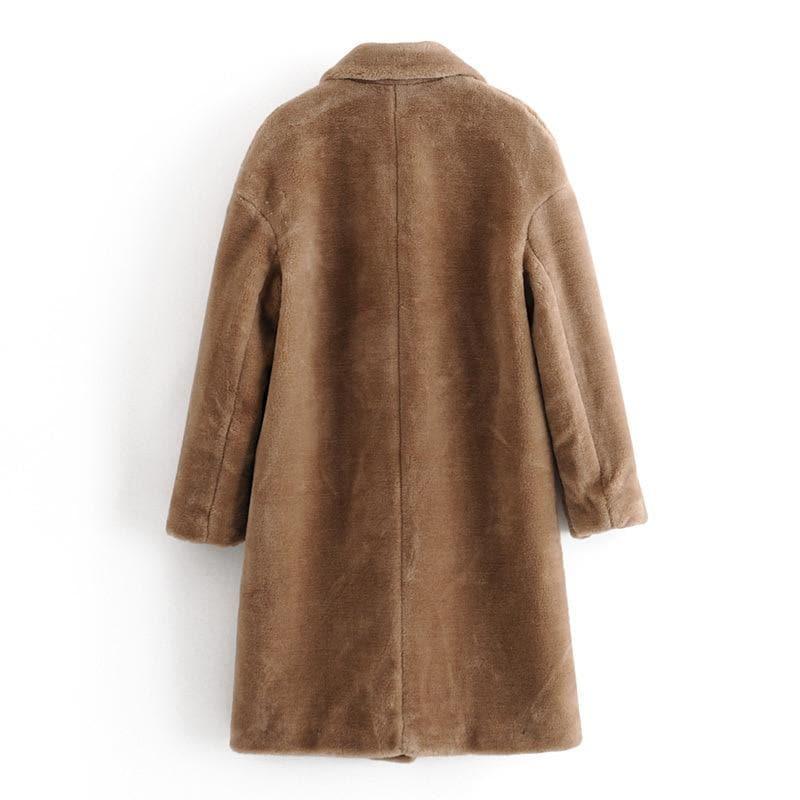 double breasted faux fur coat