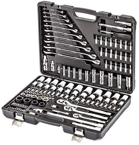 DENZEL Tool kit 140pcs [ Ratchet combination 1/4, 3/8, 1/2 inch ] [ 4 Extension Bar ] [ Connection Scuare, Spinner, Bit Adapter, Socket Adapter ] Socket and bits (7714100)