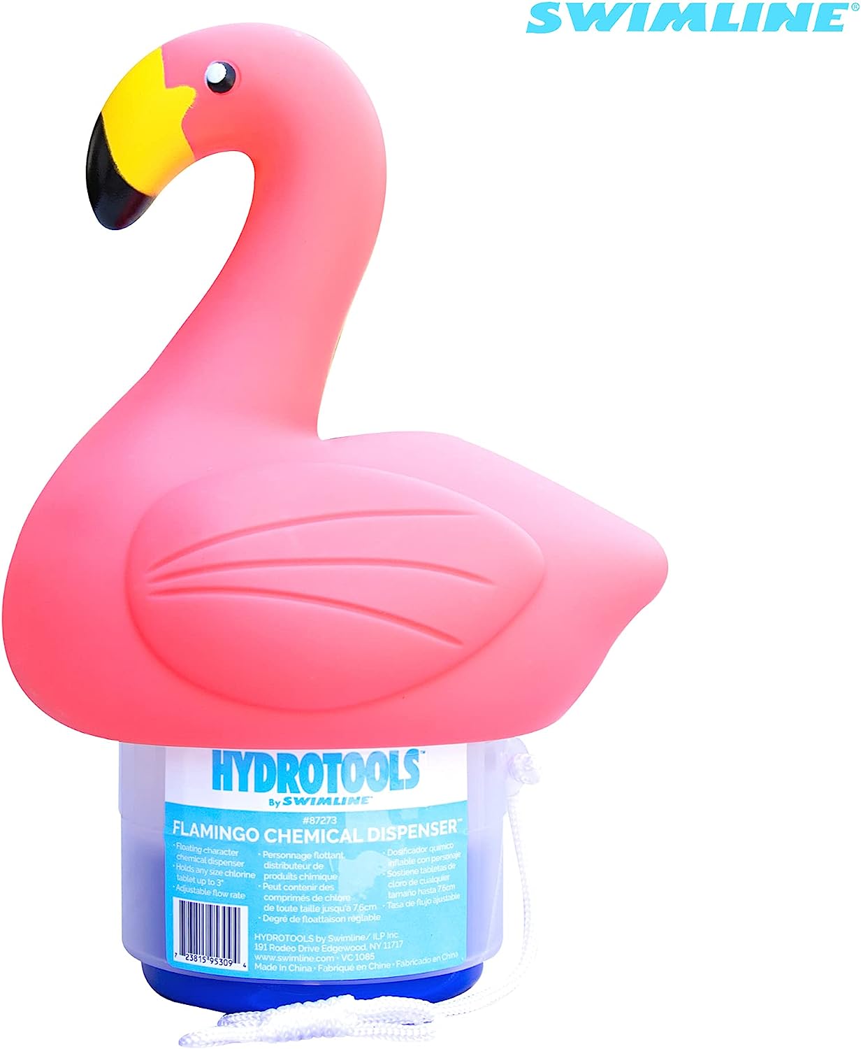 SWIMLINE HYDROTOOLS 87273 Flamingo Large Capacity Pool &amp; Spa Chemical Dispenser | Compatible With Bromine &amp; Chlorine Supports 1-3’’ Tablets | Adjustable For Customizable Flow Rate | Cost Effective