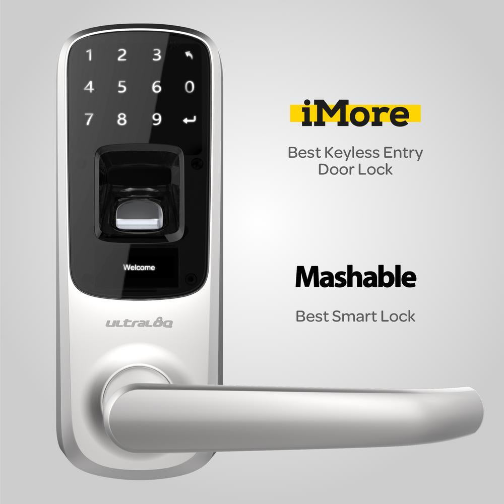 Satin Nickel Bluetooth Enabled Fingerprint and Touchscreen Smart Door Lock