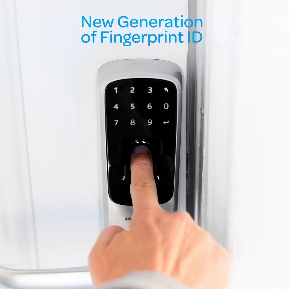 Satin Nickel Bluetooth Enabled Fingerprint and Touchscreen Smart Door Lock