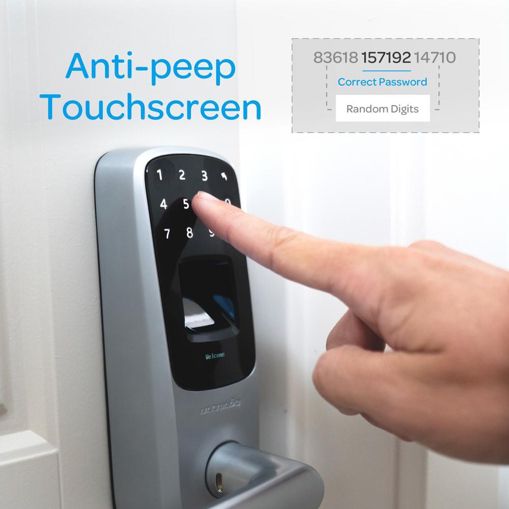 Satin Nickel Bluetooth Enabled Fingerprint and Touchscreen Smart Door Lock