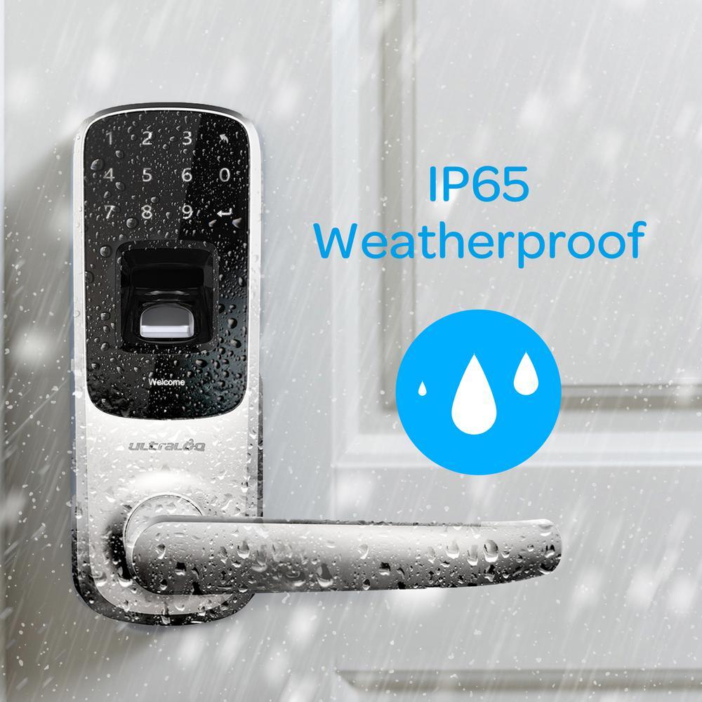 Satin Nickel Bluetooth Enabled Fingerprint and Touchscreen Smart Door Lock