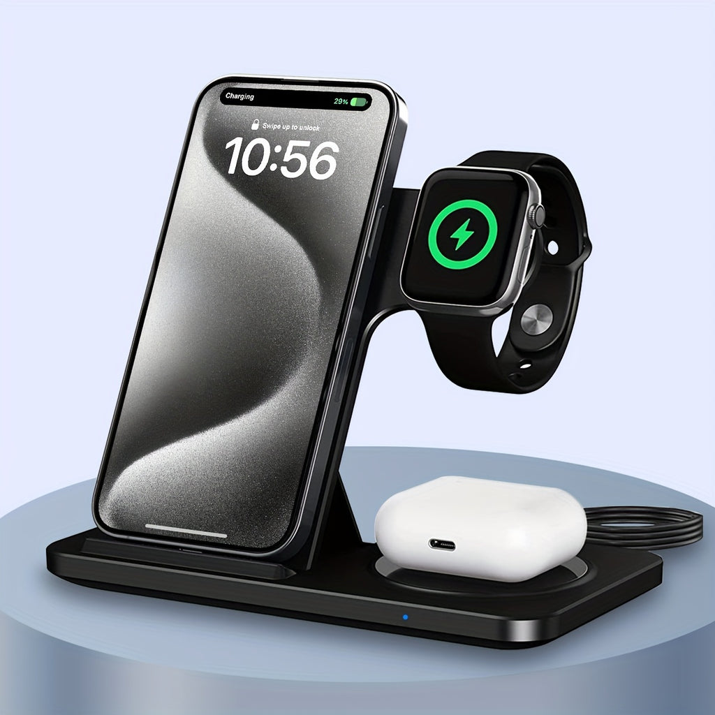 Wireless Charging Station For  Multiple Devices Foldable 3 In 1 Fast Charger Station Stand Dock For IWatch Series 8, 7, 6, SE, 5, 4, 3, 2, Airpods Pro 3, 2,  14Pro, 14, 13, Pro Max, 13 ,12, 11 Pro, X ,Max ,XS, XR, 8