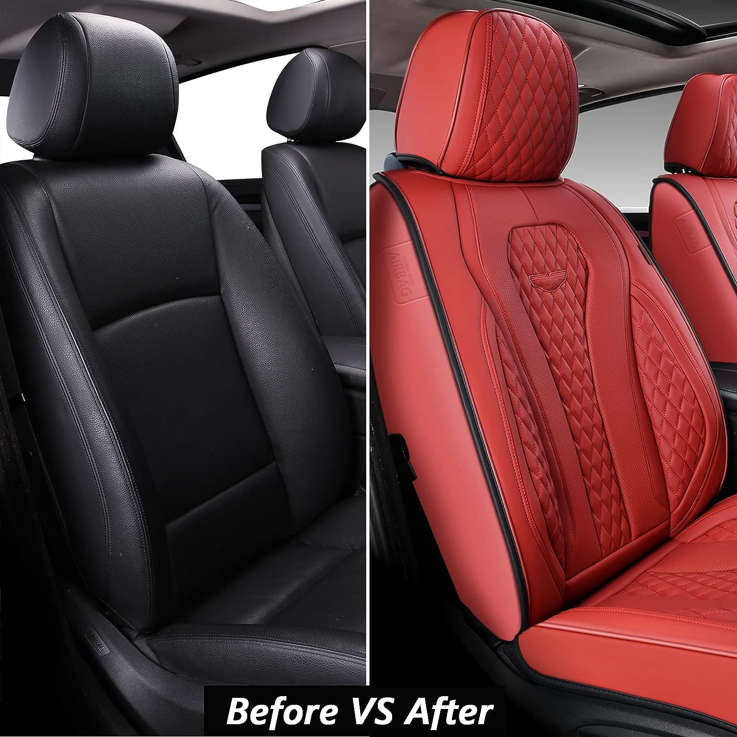 Coverado Universal Leather Seat Covers Front, 2-Pack , Waterproof Luxury Leatherette Car Seat Cushions, Auto Car Driver Seats Protectors Fit for Most Vehicles Red