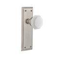 York Plate 2-3/8 in. Backset Satin Nickel Privacy Bed/Bath Waldorf White Milk Glass Door Knob