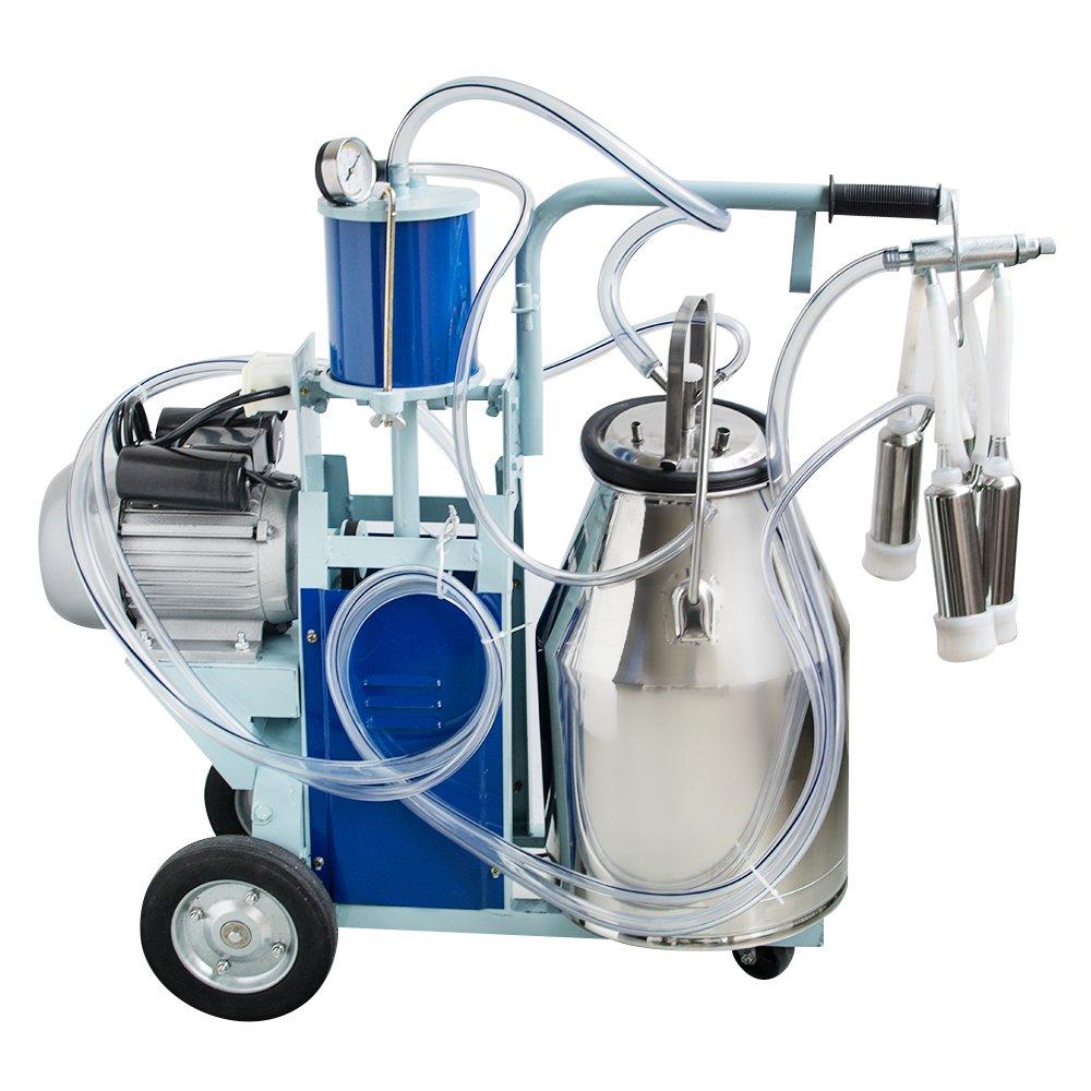 Enshey Electric MilMachine 25L 550W Argricultural Portable  Steel Farm Ewe MilMilker 1440rmp/min Single Bucket Piston Tank Container Barrel Set Kit for Cows Cattle or Sheep