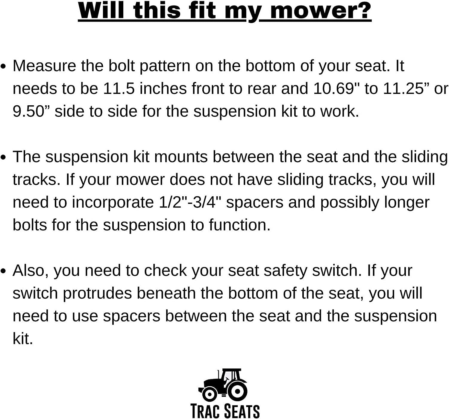 TRAC SEATS Seat Suspension Kit for Bad Boy Zero Turn Mowers - Rebel, Maverick, Rogue, Outlaw, Avenger, Elite Models and More - SAME DAY - 1 Year Warranty
