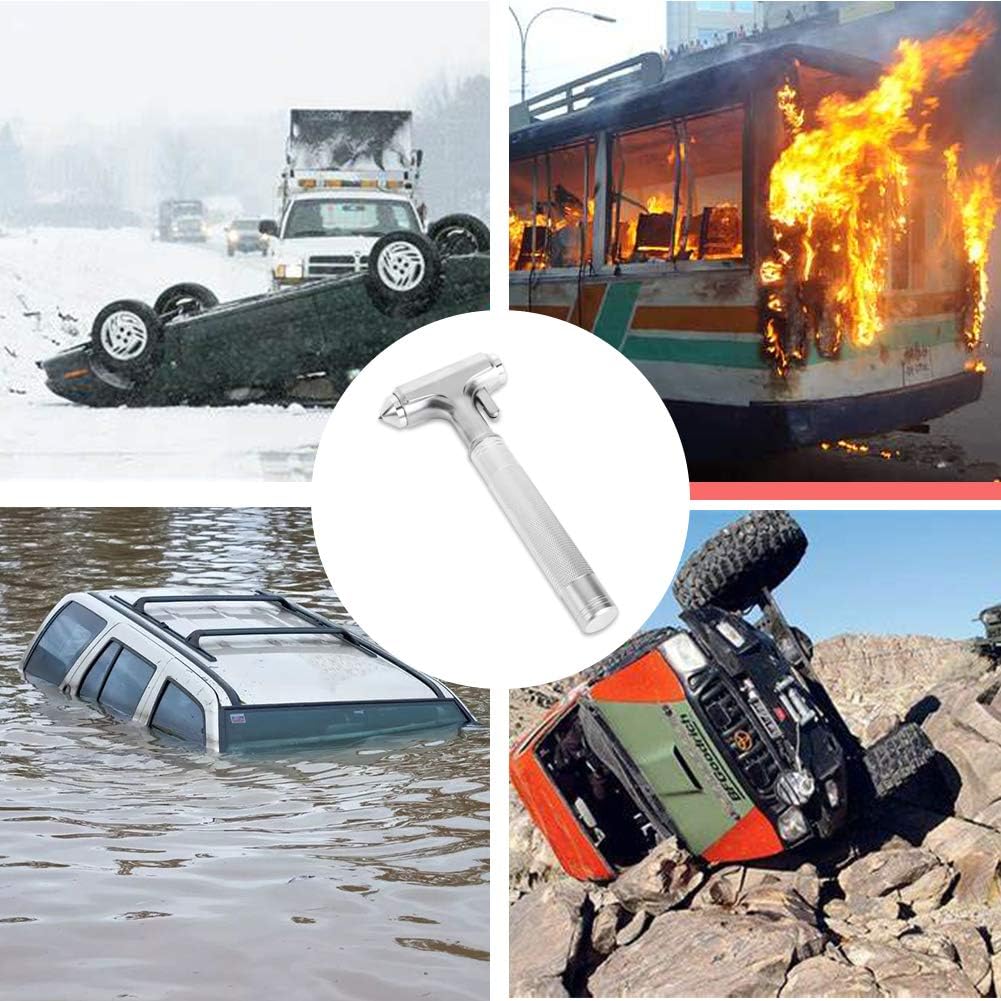 MOTORBUDDY Car Safety Hammer, Fireproof Metal Emergency Escape Hammer with Hard Alloy Head Window Breaker and Seat Belt Cutter, Aluminium Alloy Emergency Escape Tool for Car Accidents