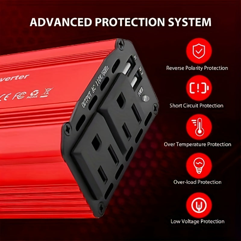 300W Power Inverter DC 12V To 110V AC Car Inverter With 5V 2.4A+3A And 2USB Car Adapters