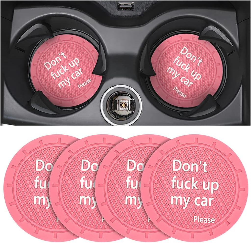 8sanlione Car Cup Coaster, 4Pcs 2.75 Inch Auto Cup Holder Insert Coasters, Non-Slip Waterproof Embedded Drink Mat, Automotive Interior Accessories for Men and Women (D Pink/4PCS)