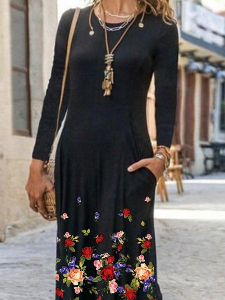 Ladies Floral Print Long Sleeve Maxi Dress