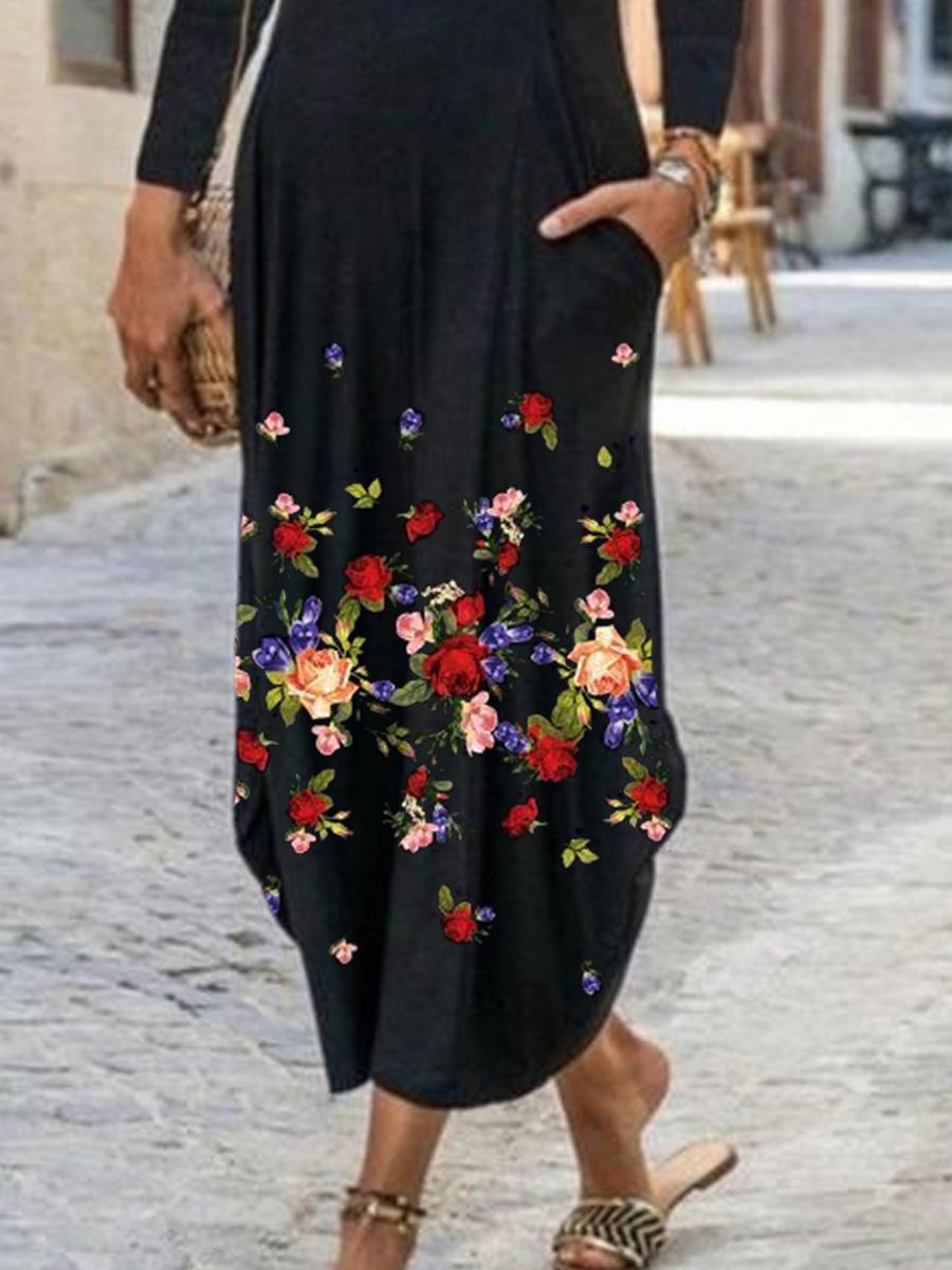 Ladies Floral Print Long Sleeve Maxi Dress