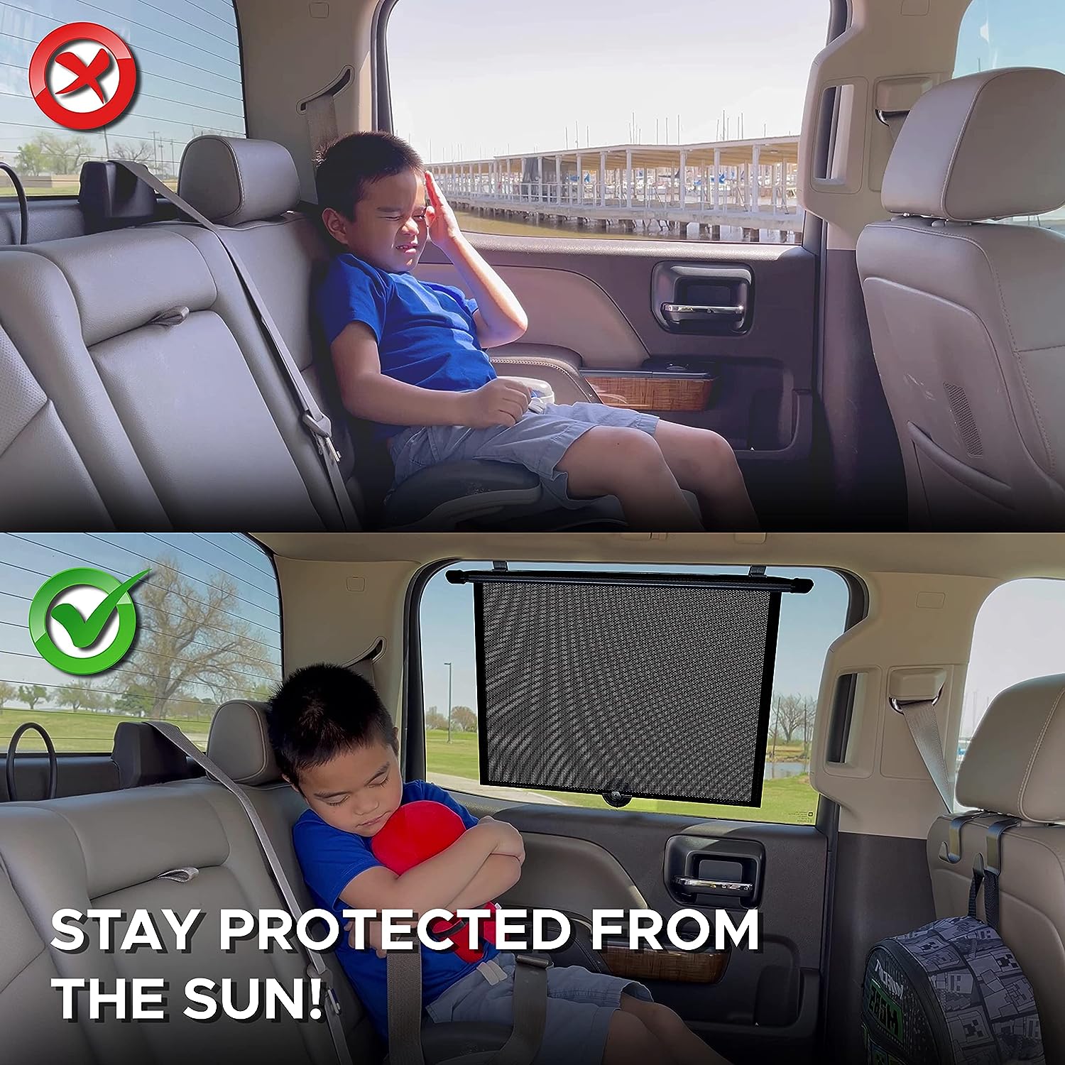 EcoNour Car Window Covers for Baby (2 Pack) | Retractable Car Window Shades for Protecting Kids, Passengers &amp; Pets from Harmful Sun Rays | Car Sun Shade for Trucks | XXL (22”x24”)
