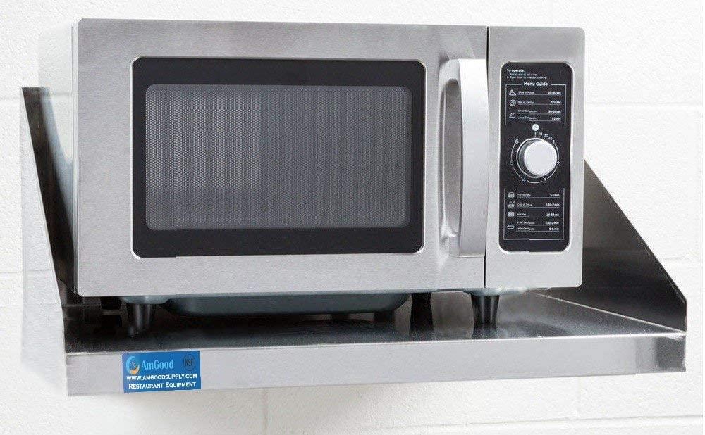AmGood  Steel Microwave Shelf | Metal Appliance Shelving | Heavy Duty | Commercial Grade | Wall Mount | NSF Certified | Silver (24" Length x 24" Width)
