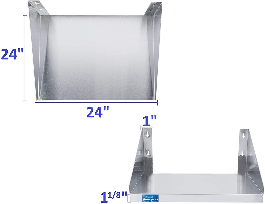 AmGood  Steel Microwave Shelf | Metal Appliance Shelving | Heavy Duty | Commercial Grade | Wall Mount | NSF Certified | Silver (24" Length x 24" Width)