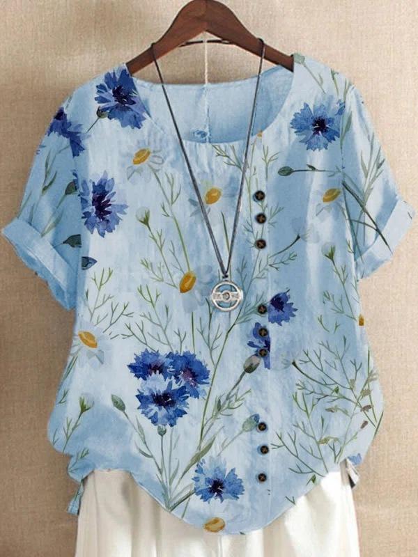 Cotton Daisy Print Short Sleeve Shirt